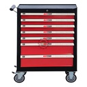 Servante à outils GATMATIC GTT232 fermée, caisson noir à sept tiroirs rouges sur quatre roulettes