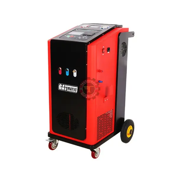 Station de climatisation GATMATIC GM-720A, vue trois quarts sur roulettes
