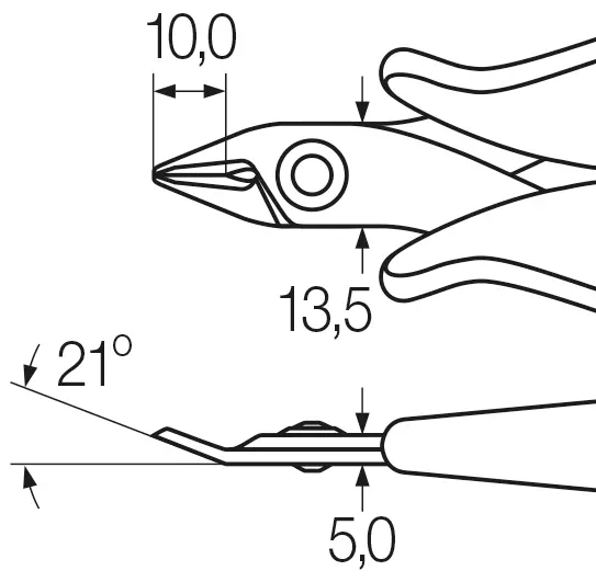 Dessin coté officiel Wiha 27391 — pince coupante diagonale Electronic 130 mm