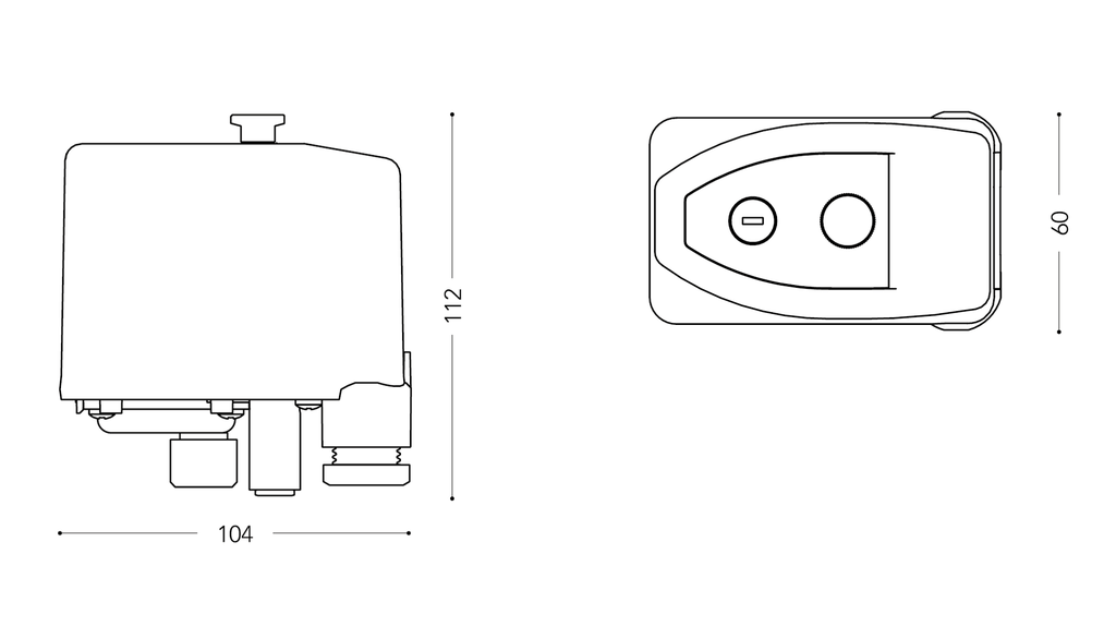 Dessin coté du pressostat Italtecnica PMA12, dimensions en millimètres
