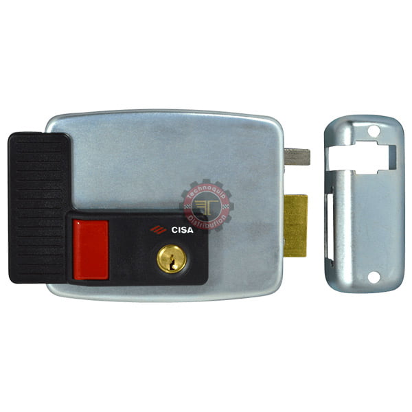 Serrure électrique en applique CISA 11631-70, 12 V, cylindre et bouton intérieur