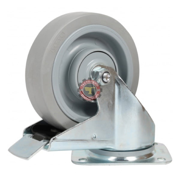 Roue caoutchouc à plaque pivotante grise ou verte