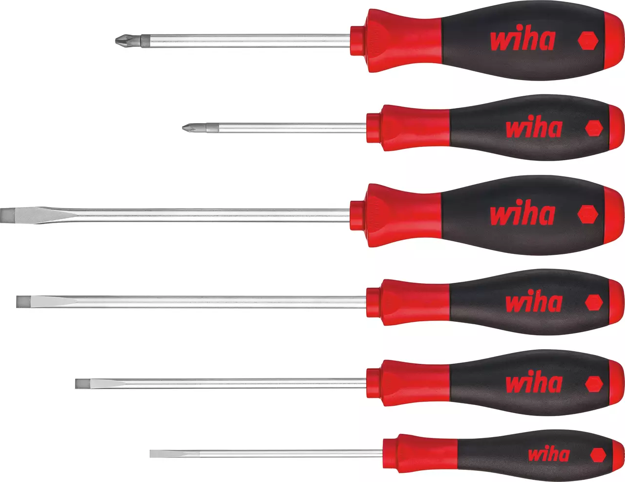 Jeu de 6 tournevis SoftFinish fente et Phillips lame ronde Wiha 07152
