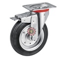 Roue pivotante à plaque caoutchouc noir de 85 à 200 mm