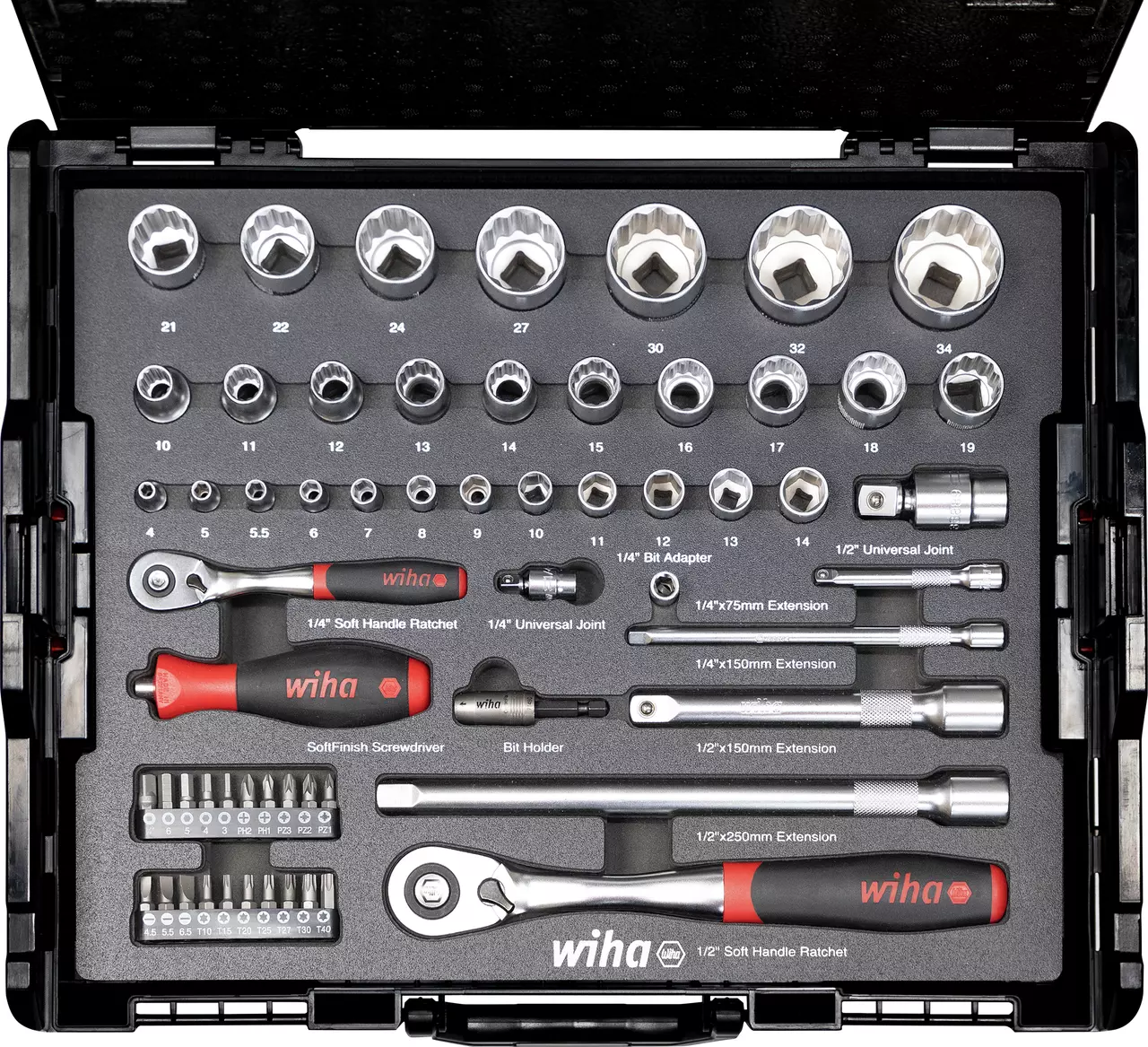 Jeu de douilles et embouts 60 pièces 1/4" et 1/2" en L-BOXX Wiha 44685