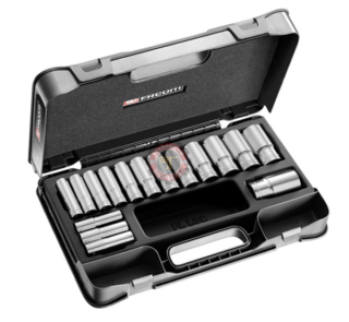 Coffret douilles longues métriques 16 pièces 1/2" 12 pans et 6 pans Facom