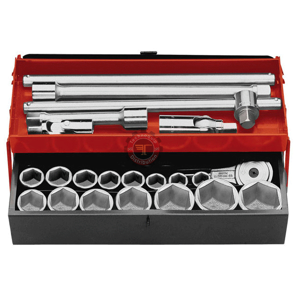 FACOM - Coffret à Douille 1/4 6 Pans Métriques et Embouts - Coffret Outils  Complet - 38 Pièces avec Cliquet, Douilles, Rallonges, Cardan, Poignées 